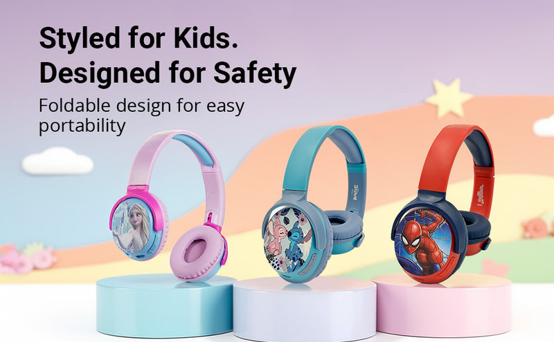 MYANT Kids Headphones with Frozen, Stitch and Spiderman design foldable for safety and portability