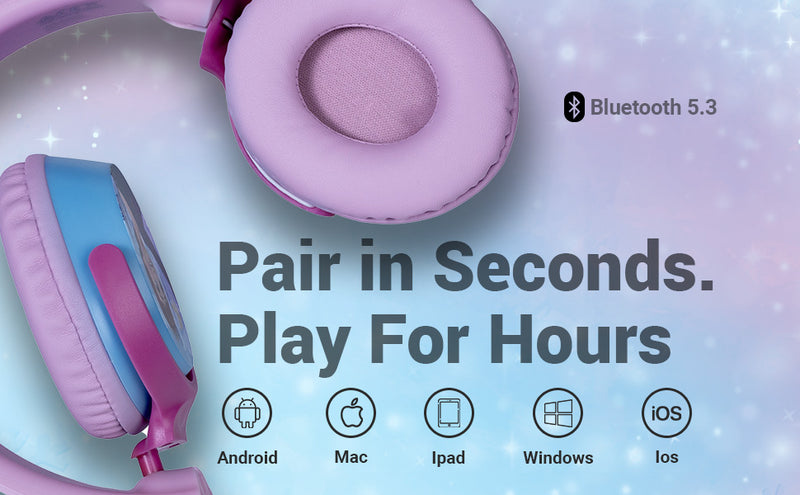 Disney Frozen Kids Headphones with Swivel Cups Bluetooth 5.3 fast pairing and multi-device compatibility