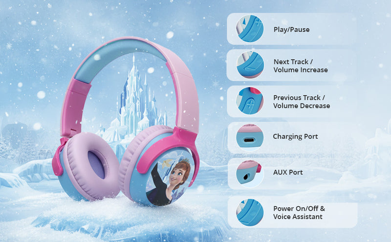 Disney Frozen Kids Headphones with Swivel Cups with control buttons, AUX port and kid-friendly design