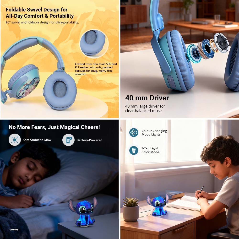 Disney Stitch Bluetooth Headphone with Mood Light Gift Set