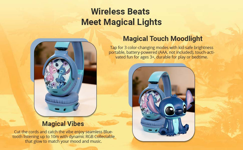 Disney Stitch Bluetooth headphones with mood light gift set featuring wireless audio and LED light toy