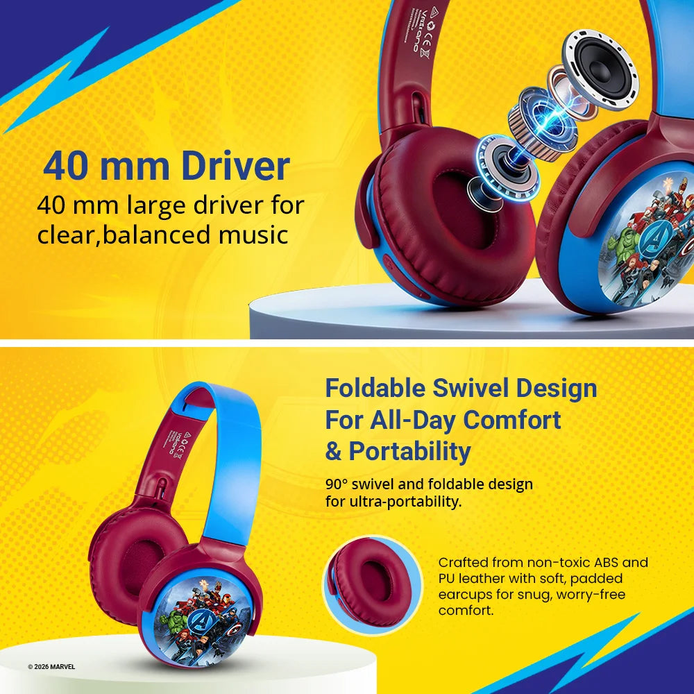 Marvel Avengers Bluetooth Headphones with Swivel Cups
