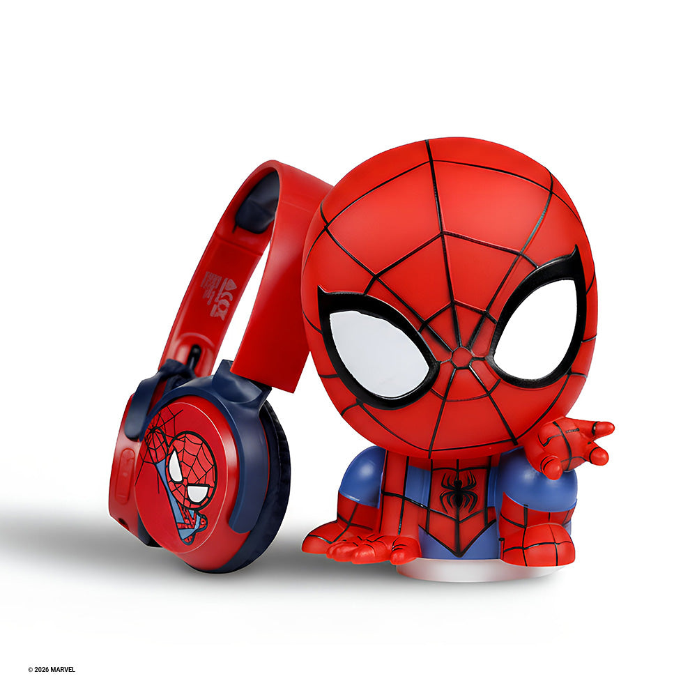 Marvel Spider-Man headphones with Spider-Man character toy, Bluetooth wireless headphones for kids gift set
