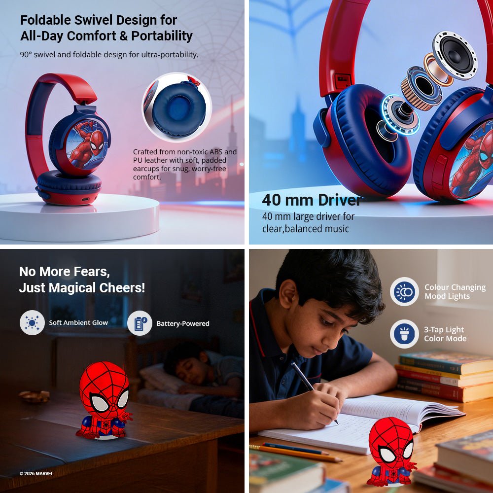 Marvel Spider-Man Bluetooth Headphone with Mood Light Gift Set - ANT