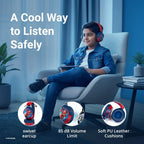Boy using Marvel Spider-Man Bluetooth headphones with swivel cups for safe listening, 85 dB volume limit and soft padded ear cushions for comfort