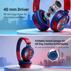 Marvel Spider-Man Bluetooth headphones with swivel cups featuring 40 mm driver, foldable design and comfortable padded earcups for kids